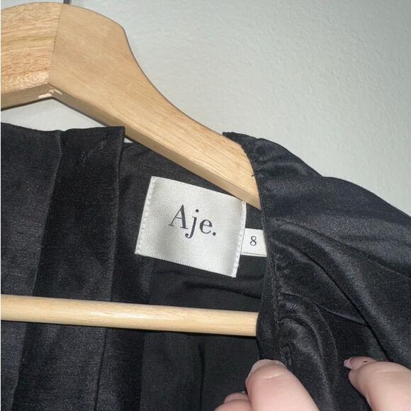 Aje Psychedelia Puff Sleeve Cut Out Mini Dress Tie Back Black Size US 8 - Picture 5 of 11